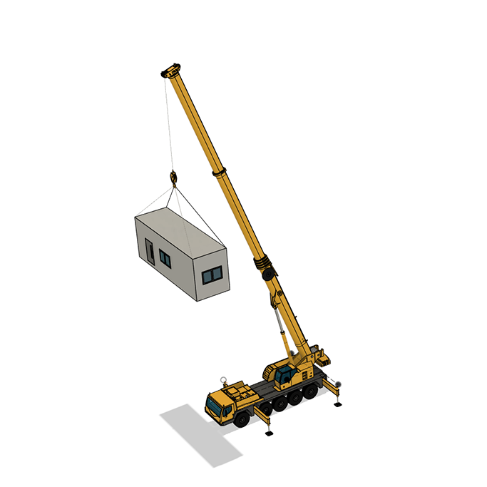 Crane lifting a portakabin